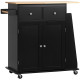 Rolling Kitchen Island Trolley Storage Cart with Rubber Wood Top, 3-Tier Spice Rack, Towel Rack Home Kitchen Carts, Black