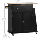 Rolling Kitchen Island Trolley Storage Cart with Rubber Wood Top, 3-Tier Spice Rack, Towel Rack Home Kitchen Carts, Black