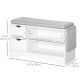 Upholstered Shoe Storage Bench w/ Seat, Entrance Bench w/ Drawer Open Shelves and Pocket for Hallway, White
