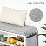 Upholstered Shoe Storage Bench w/ Seat, Entrance Bench w/ Drawer Open Shelves and Pocket for Hallway, White