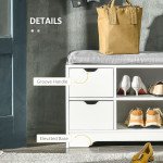 Upholstered Shoe Storage Bench w/ Seat, Entrance Bench w/ Drawer Open Shelves and Pocket for Hallway, White