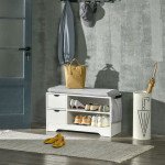 Upholstered Shoe Storage Bench w/ Seat, Entrance Bench w/ Drawer Open Shelves and Pocket for Hallway, White