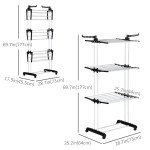 Foldable Clothes Drying Rack, 4-Tier Steel Laundry Rack for Drying Clothes with 2 Side Wings and 4 Castors, Indoor and Outdoor Use, Black