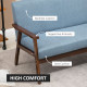Compact Loveseat Sofa Couch Linen Fabric Double Seat Sofa with Rubber Wood Legs Blue