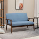 Compact Loveseat Sofa Couch Linen Fabric Double Seat Sofa with Rubber Wood Legs Blue