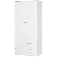 Modern Wardrobe Closet Armoire with 2 Drawers and Hanging Rod, Clothes Storage Organizer with Anti-tipping Design for Bedroom, White