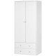 Modern Wardrobe Closet Armoire with 2 Drawers and Hanging Rod, Clothes Storage Organizer with Anti-tipping Design for Bedroom, White