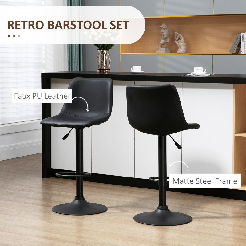 Adjustable Counter Height Bar Stools Set of 2, 360° Swivel Kitchen Counter Stools Dining Chairs with Backs, Vintage Leather, Retro Grey