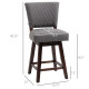 2 Pieces Swivel Bar Stools, Counter Height Stools Set of 2 with Wood Legs and Footrests for Dining Room, Dark Grey