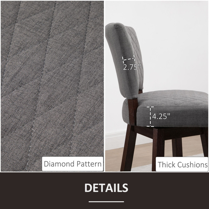 2 Pieces Swivel Bar Stools, Counter Height Stools Set of 2 with Wood Legs and Footrests for Dining Room, Dark Grey