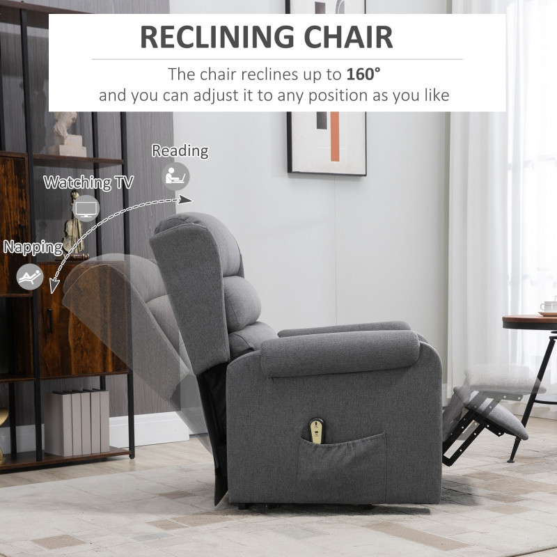 Lift Chair for Elderly, Power Chair Recliner with Footrest, Remote Control, Side Pockets for Living Room, Grey