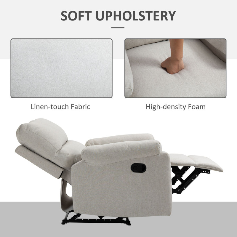 Recliner Chair, Manual Reclining Chair with Footrest, Padded Seat for Living Room, Bedroom, Study, Cream White
