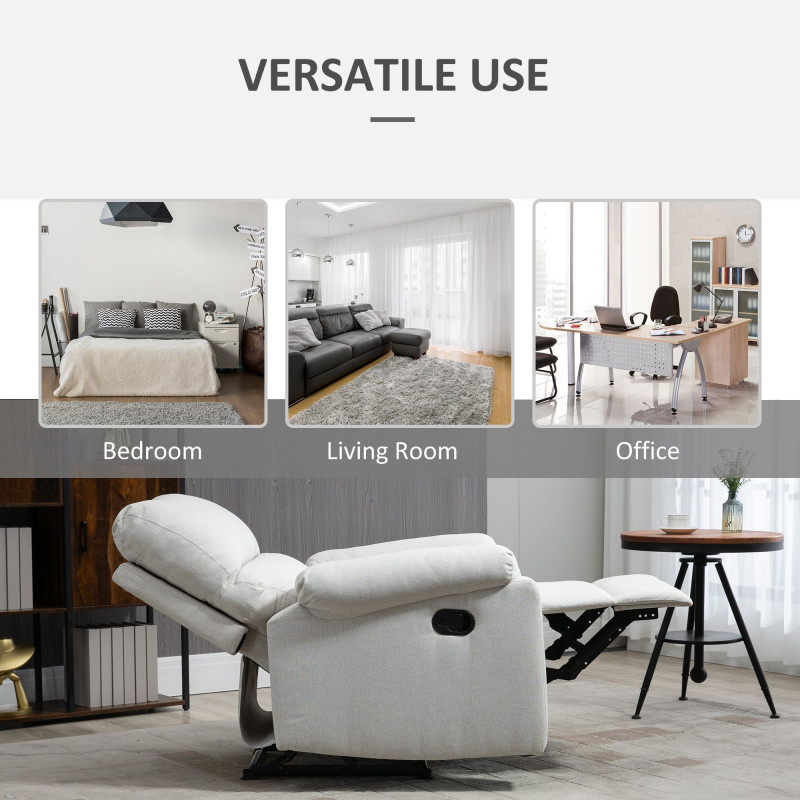 Recliner Chair, Manual Reclining Chair with Footrest, Padded Seat for Living Room, Bedroom, Study, Cream White