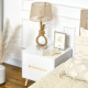 Bedside Table, Nightstand with 2 Drawers, Side Table with Pine Wood Legs for Bedroom, White
