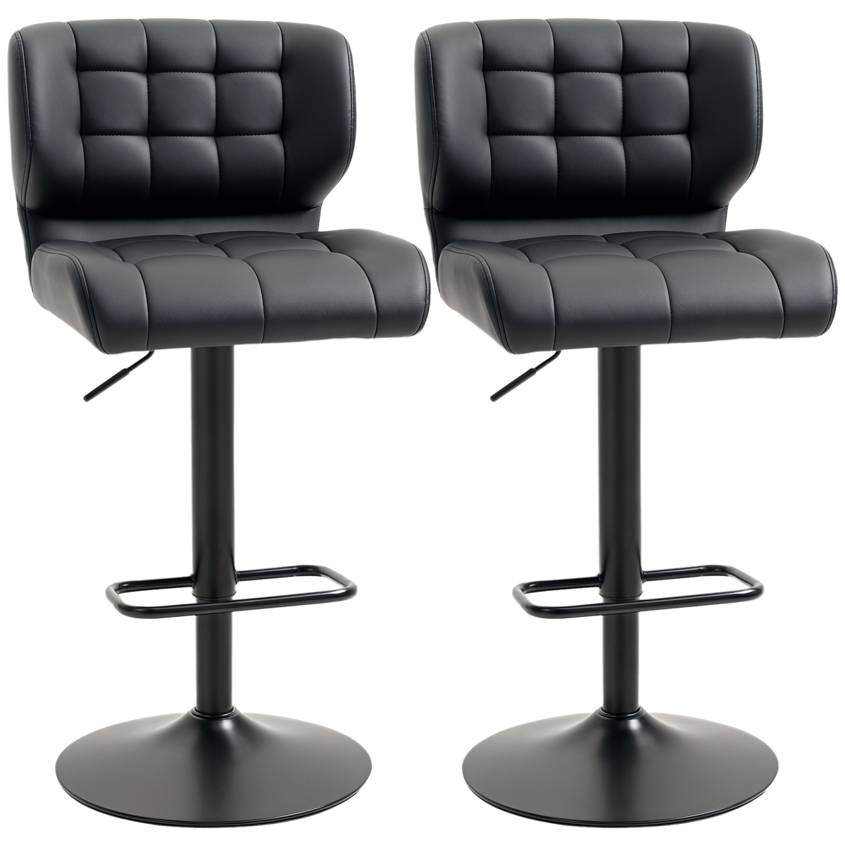 Swivel PU Leather Barstools Set of 2 Adjustable Bar Stools with Footrest Back for Kitchen Counter Dining Room Black