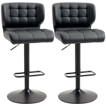 Swivel PU Leather Barstools Set of 2 Adjustable Bar Stools with Footrest Back for Kitchen Counter Dining Room Black