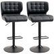 Swivel PU Leather Barstools Set of 2 Adjustable Bar Stools with Footrest Back for Kitchen Counter Dining Room Black