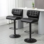 Swivel PU Leather Barstools Set of 2 Adjustable Bar Stools with Footrest Back for Kitchen Counter Dining Room Black