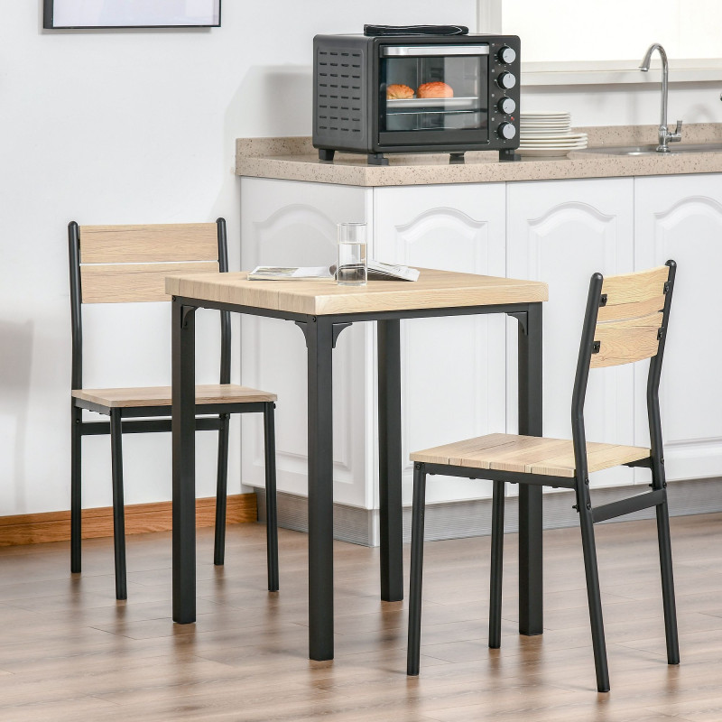 Dining Table Set for 2, 3 Piece Kitchen Table and Chairs with Metal Legs for Small Spaces, Natural Wood