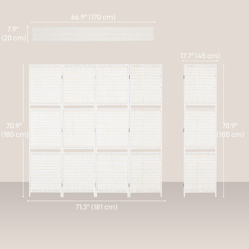 4 Panel Room Divider with Shelves, 6 FT Freestanding Folding Privacy Screen, Partition Wall Divider for Bedroom, White