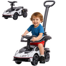3-in-1 Ride-On Push Car for Toddlers, Licensed Kids Sliding Car with Safety Protection, Footrest, and Horn, White