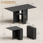 Extendable Dining Table, Collapsible Folding Table w/ 2-tier Shelves and Rolling Casters, Black
