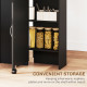 Extendable Dining Table, Collapsible Folding Table w/ 2-tier Shelves and Rolling Casters, Black