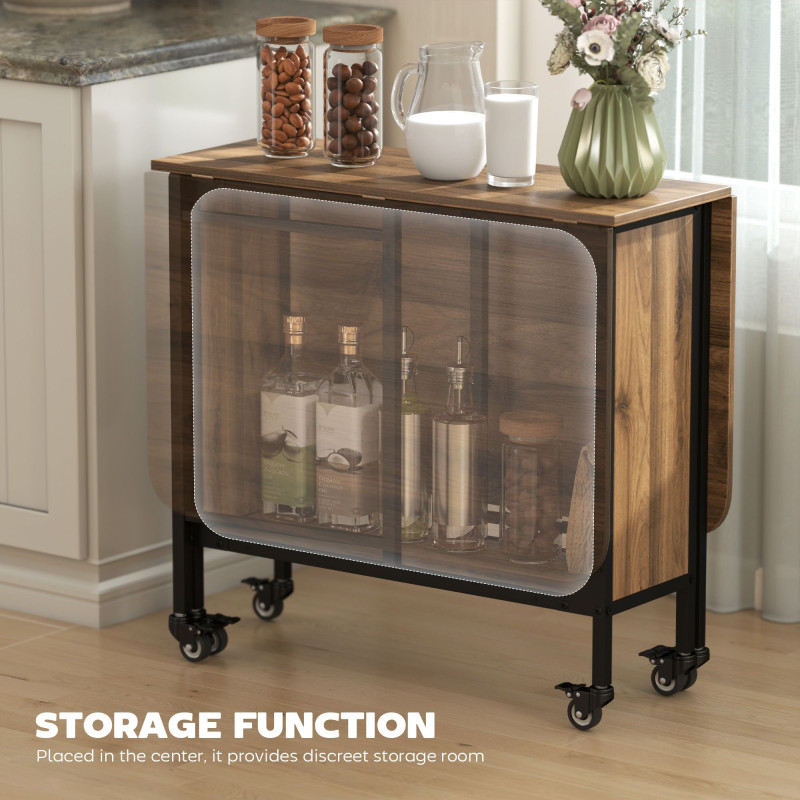Folding Dining Table, Extendable Kitchen Table for Small Spaces with Storage Shelf and 6 Wheels, Light Brown