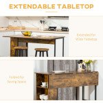 Counter Height Table with Drop Leaf, Extendable Bar Table with Adjustable Storage Shelf, Rustic Brown