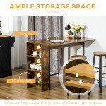 Counter Height Table with Drop Leaf, Extendable Bar Table with Adjustable Storage Shelf, Rustic Brown