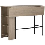 Counter Height Table with Drop Leaf, Extendable Bar Table with Adjustable Storage Shelf, Light Grey