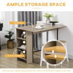 Counter Height Table with Drop Leaf, Extendable Bar Table with Adjustable Storage Shelf, Light Grey
