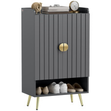 Entryway Shoe Storage Cabinet, Narrow Shoe Cabinet with Adjustable Shelves and Open Shelf for 15 Pairs of Shoes, Grey