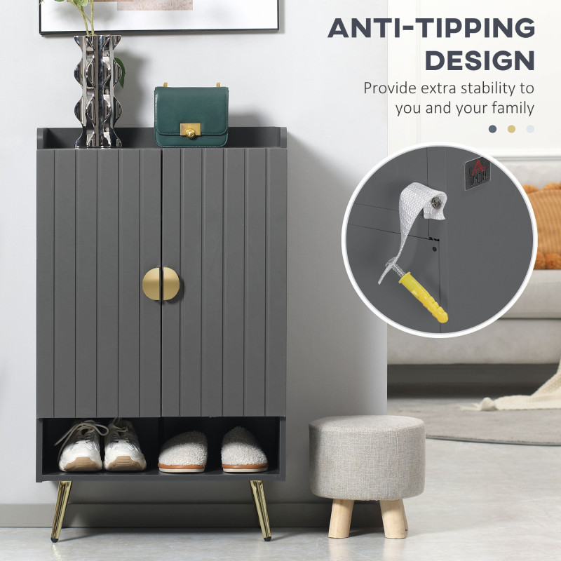 Entryway Shoe Storage Cabinet, Narrow Shoe Cabinet with Adjustable Shelves and Open Shelf for 15 Pairs of Shoes, Grey