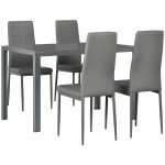 5-Piece Rectangular Glass Kitchen Table and Chairs with Metal Frame and Faux Leather Upholstery for Dining Room, Grey