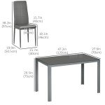 5-Piece Rectangular Glass Kitchen Table and Chairs with Metal Frame and Faux Leather Upholstery for Dining Room, Grey