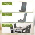 5-Piece Rectangular Glass Kitchen Table and Chairs with Metal Frame and Faux Leather Upholstery for Dining Room, Grey