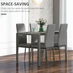 5-Piece Rectangular Glass Kitchen Table and Chairs with Metal Frame and Faux Leather Upholstery for Dining Room, Grey