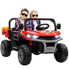 12V Ride-On Car with Electric Bucket, Two-Seater, Shovel, Remote Control, Spring Suspension, Horn, Music, Red