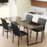 Modern Dining Chairs Set of 4, Upholstered Faux Leather Kitchen Chairs with Rhombic Tufting and Metal Legs for Living Room, Black