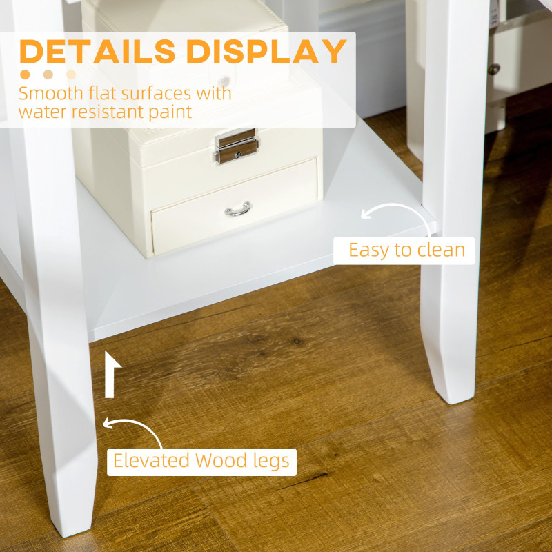 Side Table Set of 2, End Tables with Drawer and Bottom Shelf, 2-tier Nightstand for Bedroom, Living Room, White