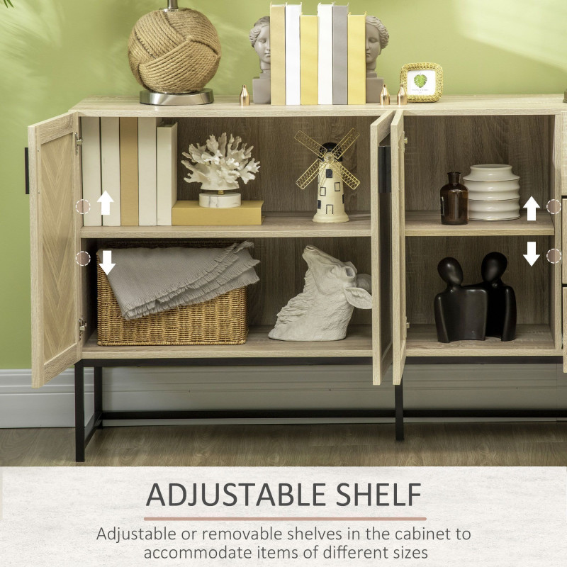 Buffet Cabinet, Coffee Bar Cabinet with Drawers and Adjustable Shelves, Oak