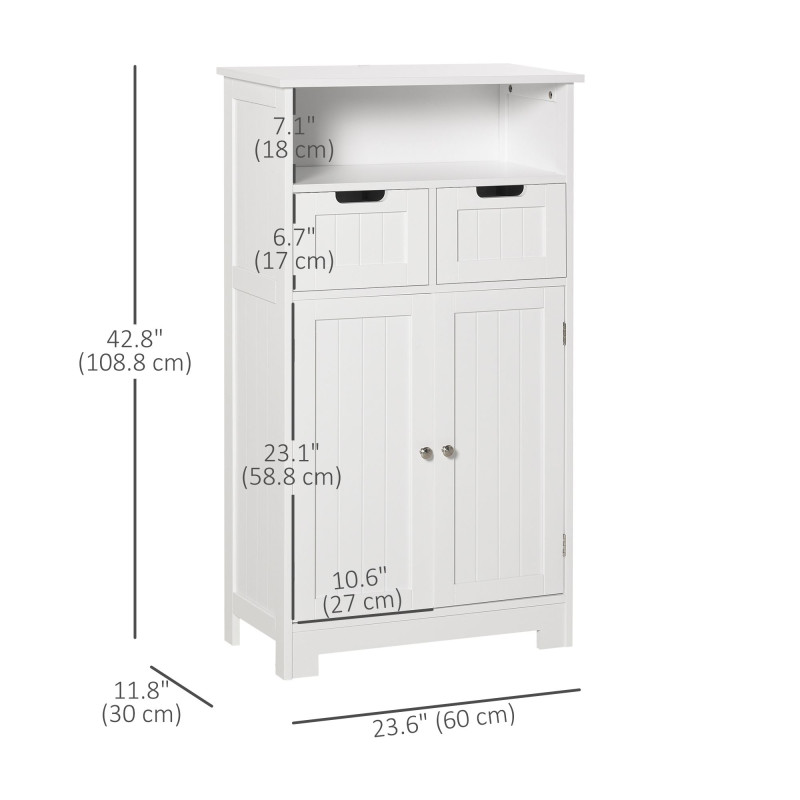 Freestanding Bathroom Cabinet with Adjustable Shelf and Drawers, Small Cabinet for Bathroom, Living Room, White