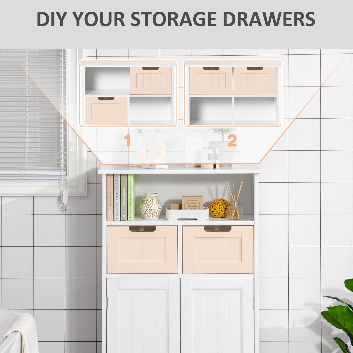 Freestanding Bathroom Cabinet with Adjustable Shelf and Drawers, Small Cabinet for Bathroom, Living Room, White