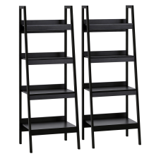 Set of 2, 4 Tier Ladder Shelf Bookcase, Multi-Use Display Rack, Storage Shelving Unit Display Stand, Flower Plant Stand, Home Office Furniture, Black
