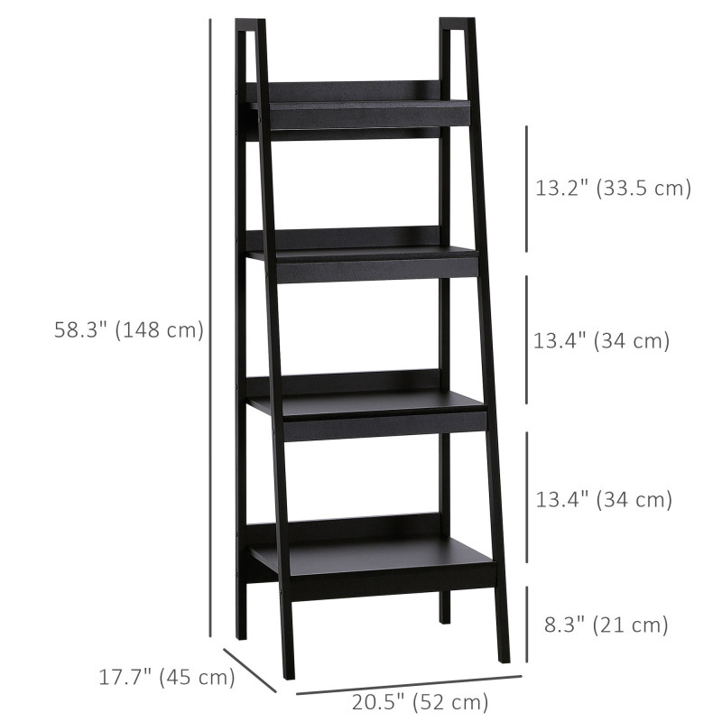 Set of 2, 4 Tier Ladder Shelf Bookcase, Multi-Use Display Rack, Storage Shelving Unit Display Stand, Flower Plant Stand, Home Office Furniture, Black