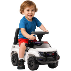 Kids Ride On Sliding Car with Hidden Under-Seat Storage, Ride On Police Car for Toddlers with Megaphone, Anti-Dumping Device, Removable Backrest, Foot-to-Floor Design, White