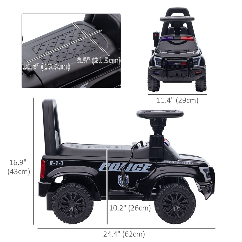 Kids Ride-On Sliding Car with Hidden Under-Seat Storage, Foot-to-Floor Design, Black