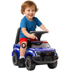 Kids Ride-On Sliding Car with Hidden Under-Seat Storage, Ride-On Police Car for Toddlers with Megaphone, Anti-Dumping Device, Removable Backrest, Foot-to-Floor Design, Blue