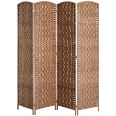 6ft Folding Room Divider, 4 Panel Wall Partition with Wooden Frame for Bedroom, Home Office, Natural